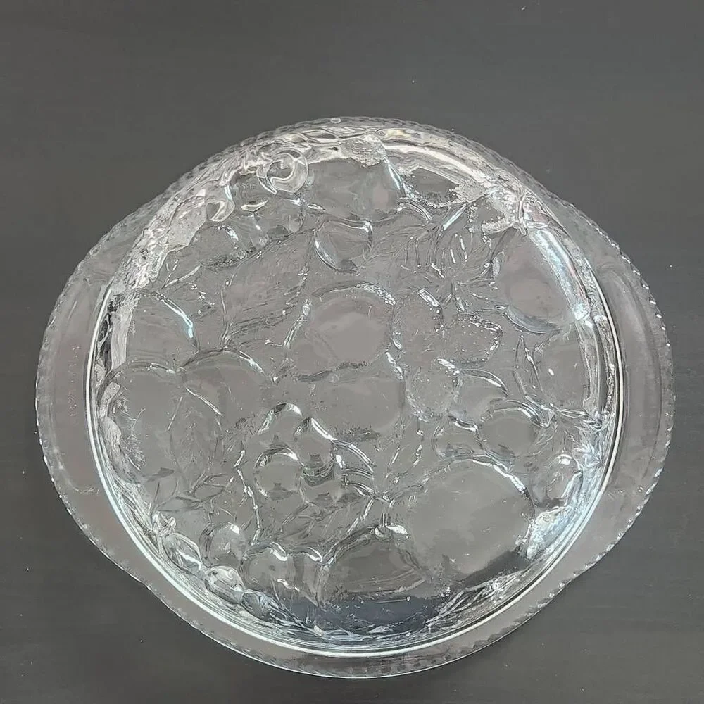 Vintage Glass Oven-Proof Pie Plate Round Serveware Glass Raised Fruit Design